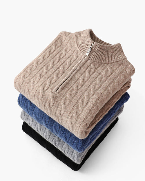 100% Cashmere Knitted Half Zip
