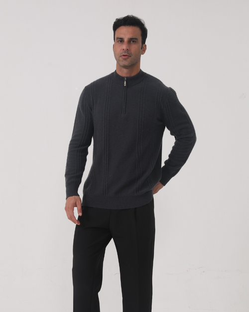 100% Cashmere Ribbed Quarter Zip